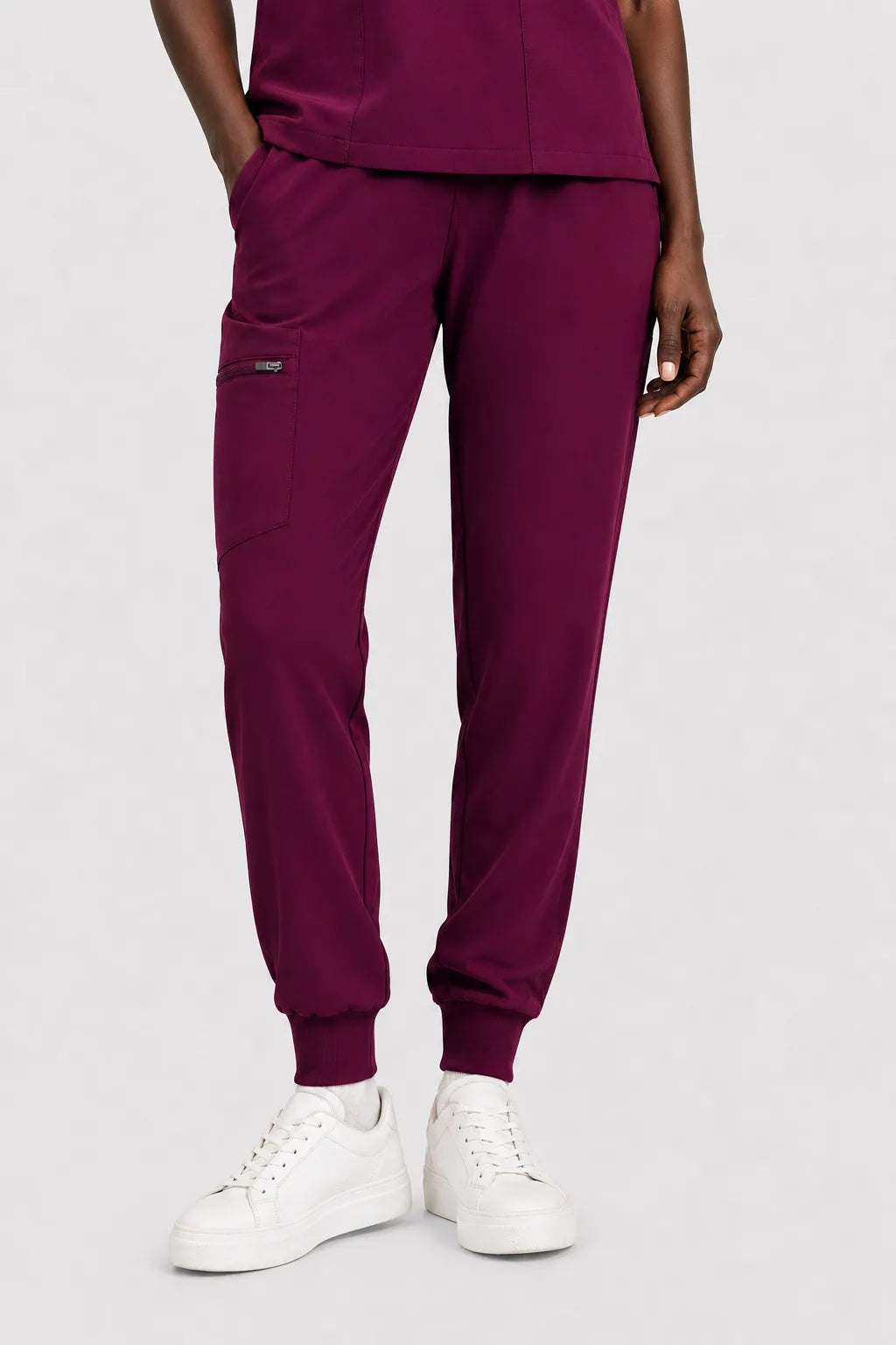 Burgundy Red Eipnare Women's V-Neck 8-Pocket Jogger Scrub Set - Stretch Medical Scrubs for Women