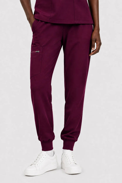 Burgundy Red Eipnare Women's V-Neck 8-Pocket Jogger Scrub Set - Stretch Medical Scrubs for Women