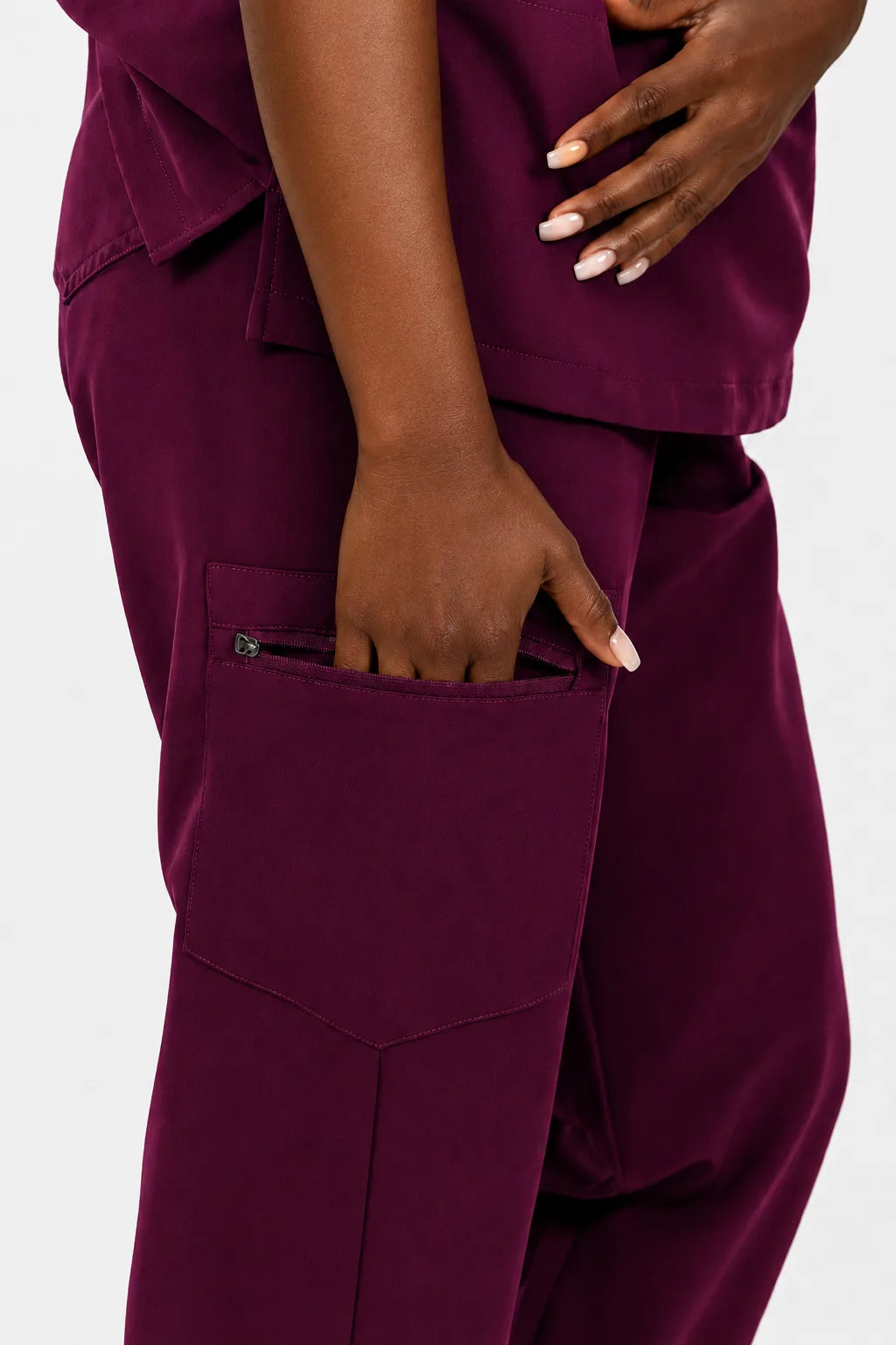 Burgundy Red Eipnare Women's V-Neck 8-Pocket Jogger Scrub Set - Stretch Medical Scrubs for Women