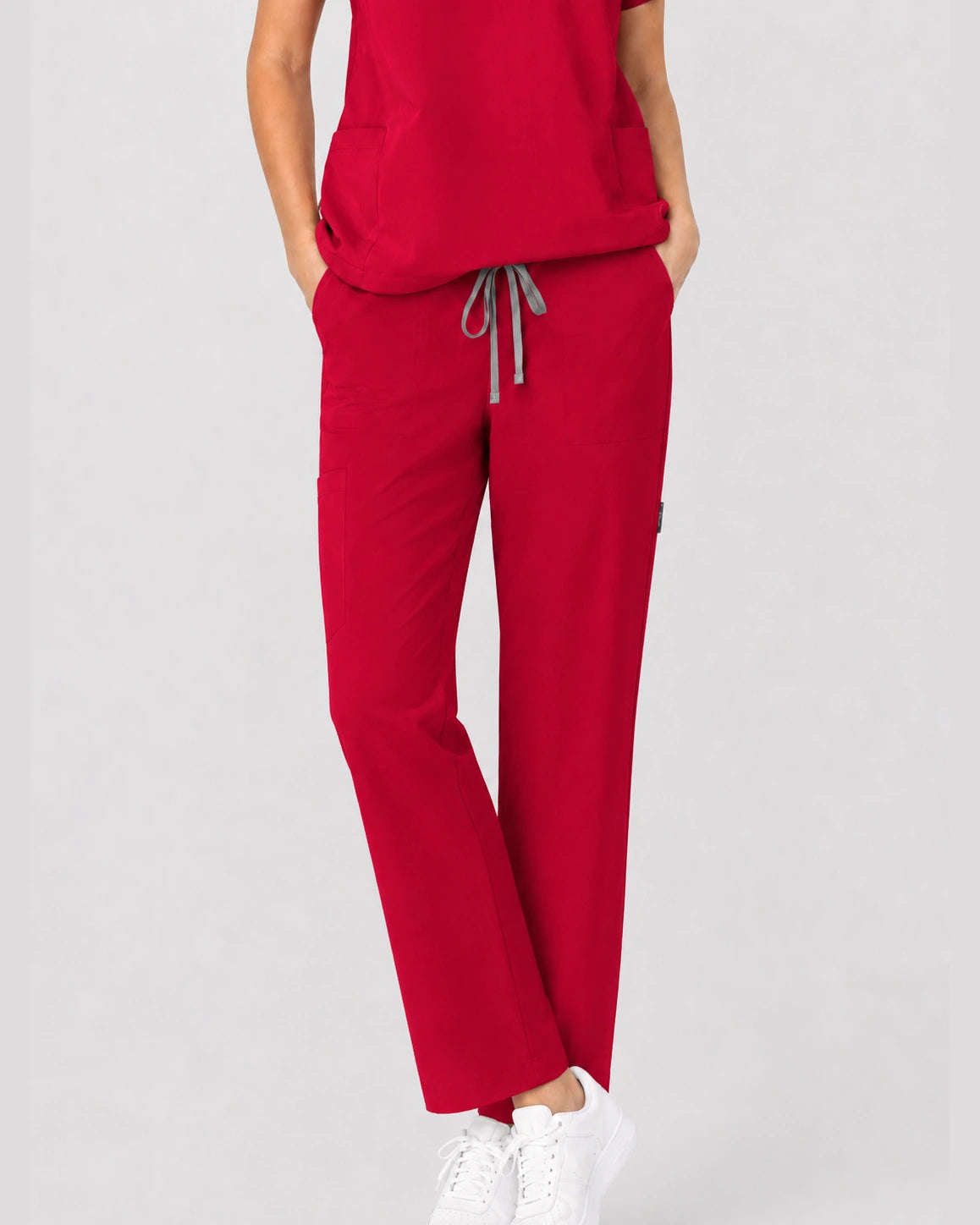 Red Eipnare Women's V-Neck Split 9-Pocket Slim Fit Scrub Set - Stretch Medical Scrubs for Women