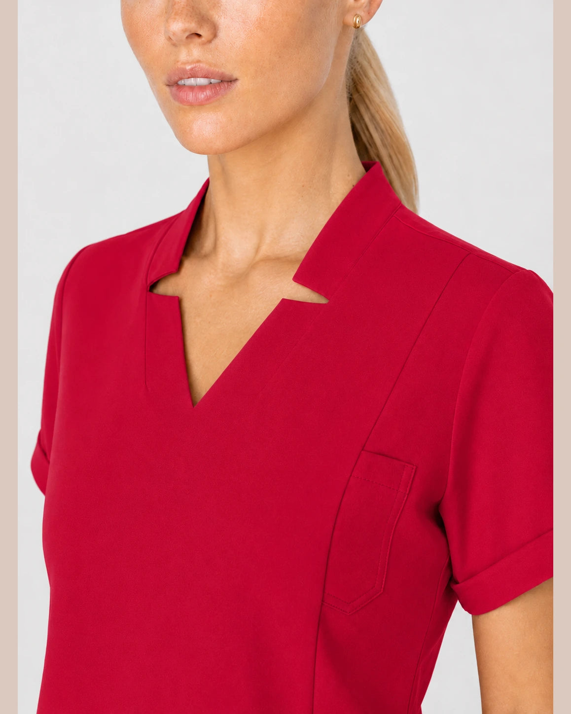Red Eipnare Women's V-Neck Split 9-Pocket Slim Fit Scrub Set - Stretch Medical Scrubs for Women