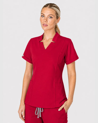 Red Eipnare Women's V-Neck Split 9-Pocket Slim Fit Scrub Set - Stretch Medical Scrubs for Women