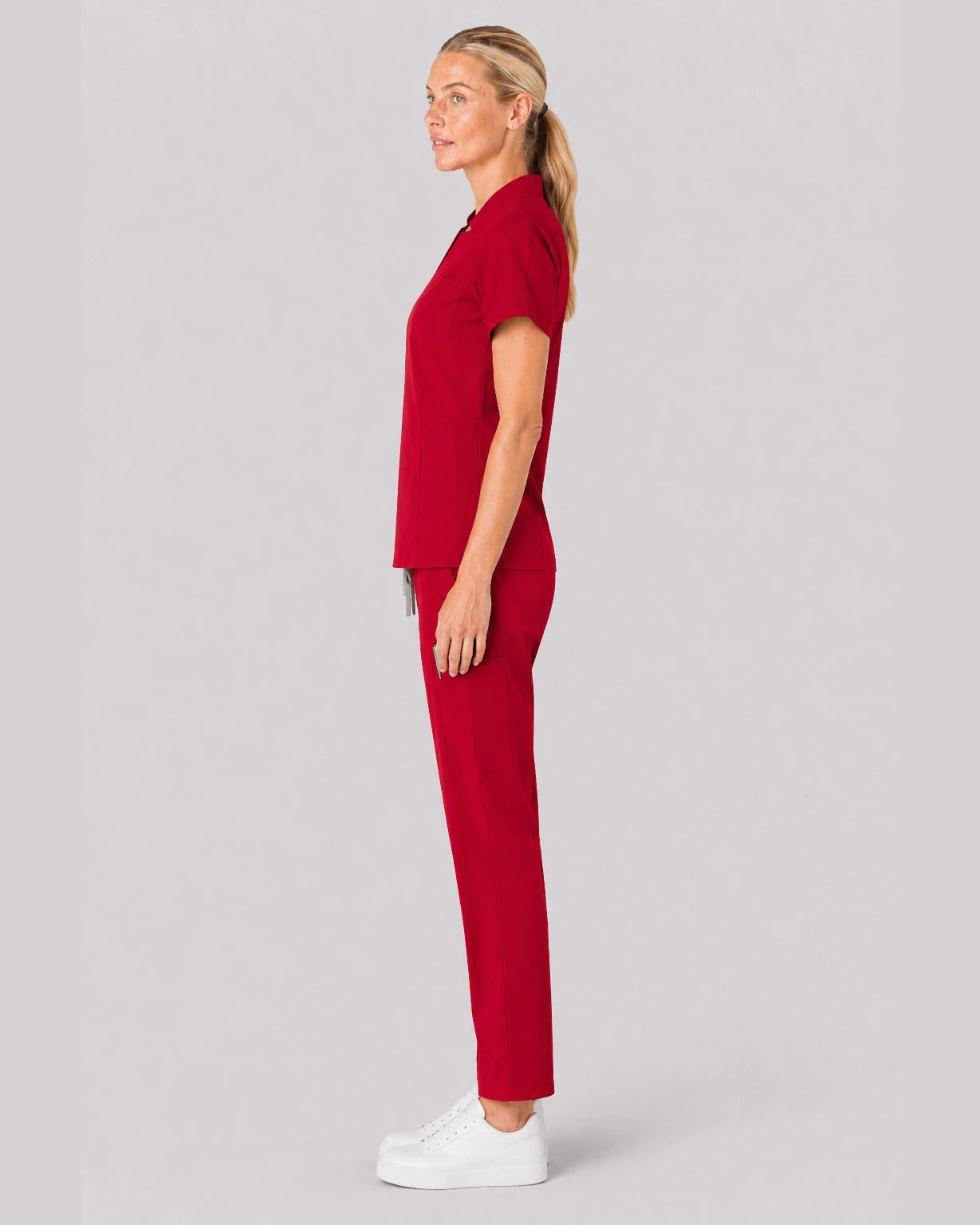 Red Eipnare Women's V-Neck Split 9-Pocket Slim Fit Scrub Set - Stretch Medical Scrubs for Women