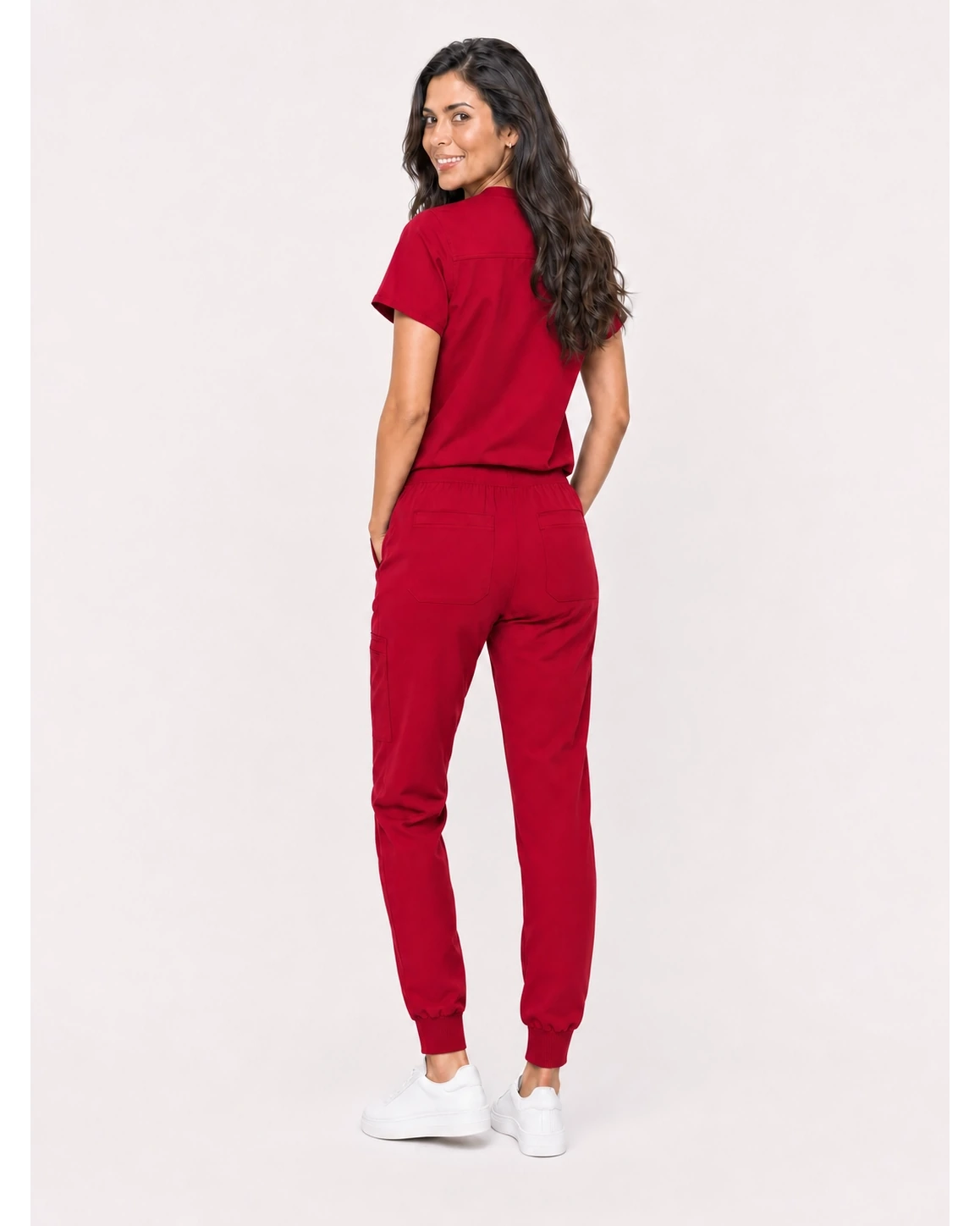 Red Eipnare Women's V-Neck Jogger Scrub Set - Stretch Medical Scrubs for Women