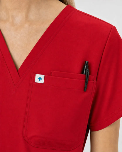 Red Eipnare Women's V-Neck Jogger Scrub Set - Stretch Medical Scrubs for Women