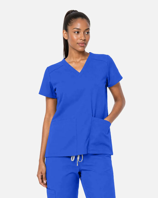 Royal Blue Eipnare Women's Woven V-Neck Scrub Top - Stretch Medical Scrubs for Women