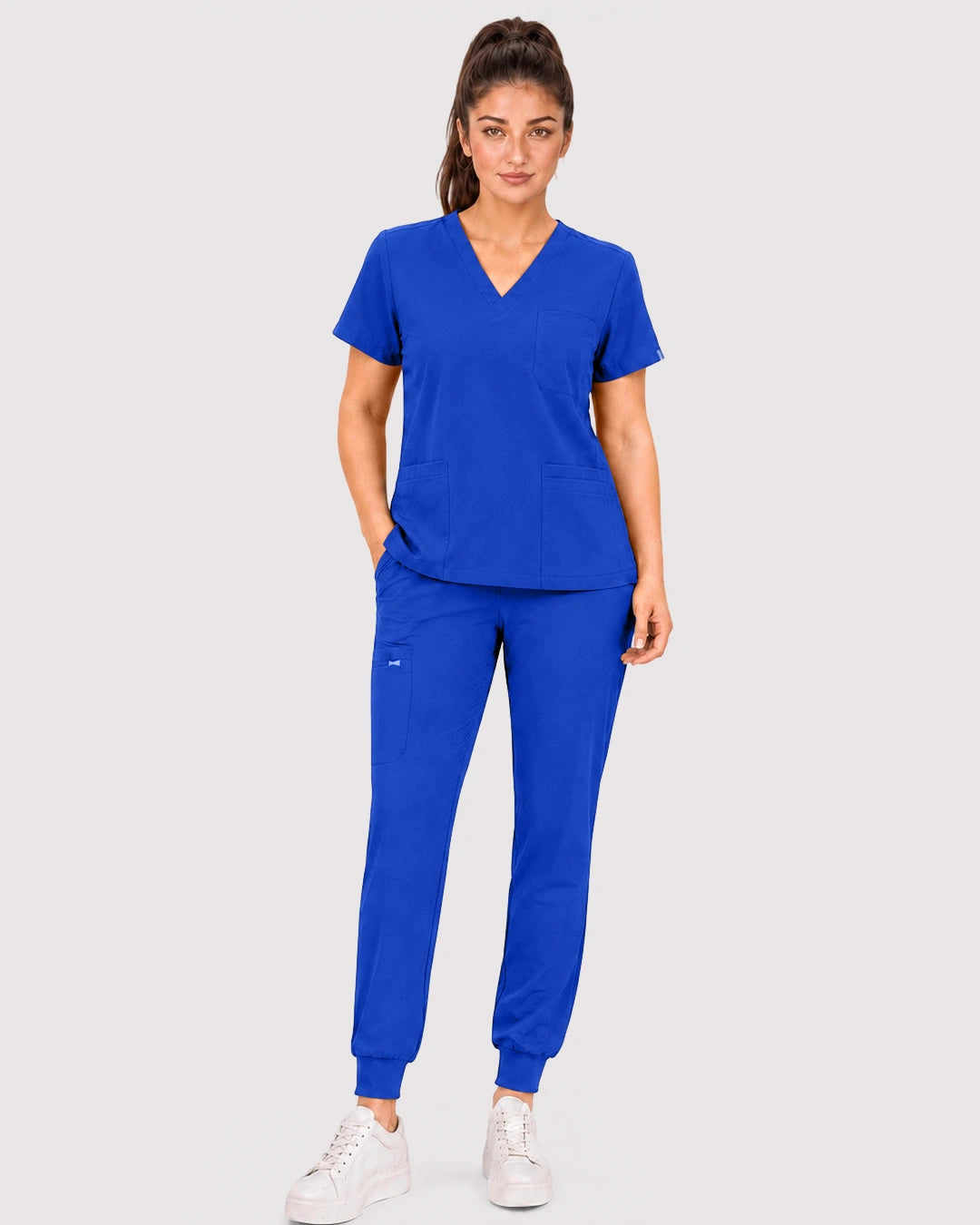 Royal Blue Eipnare Women's 3-Pocket V-Neck Jogger Scrub Set - Stretch Medical Scrubs for Women