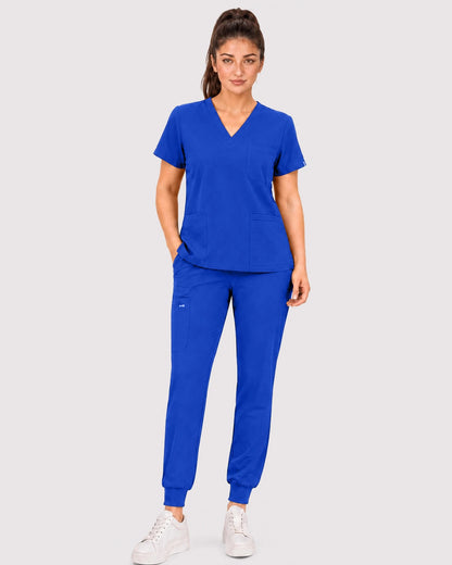 Royal Blue Eipnare Women's 3-Pocket V-Neck Jogger Scrub Set - Stretch Medical Scrubs for Women
