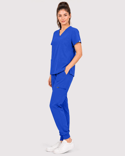 Royal Blue Eipnare Women's 3-Pocket V-Neck Jogger Scrub Set - Stretch Medical Scrubs for Women