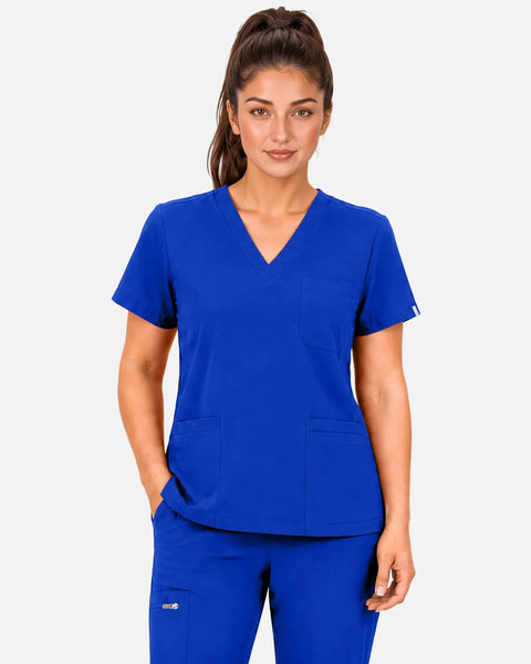 Eipnare Women's 3-Pocket V-Neck Uniform Top - Royal Blue