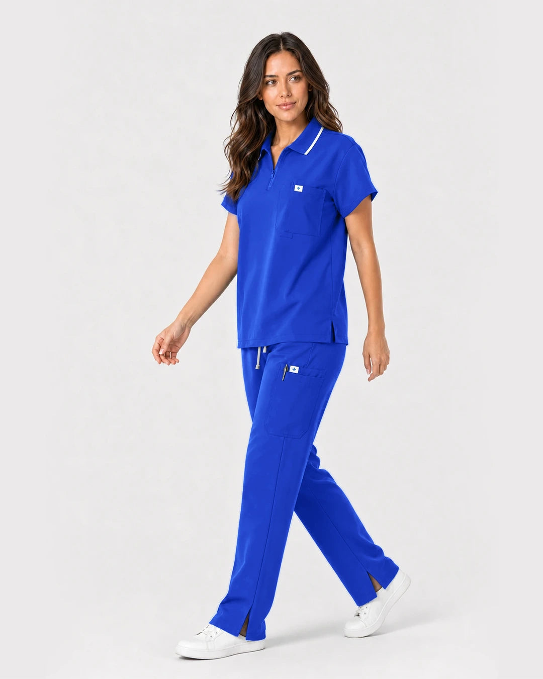 Royal Blue Eipnare Women's Zip Polo Straight-Leg Scrub Set - Stretch Medical Scrubs for Women