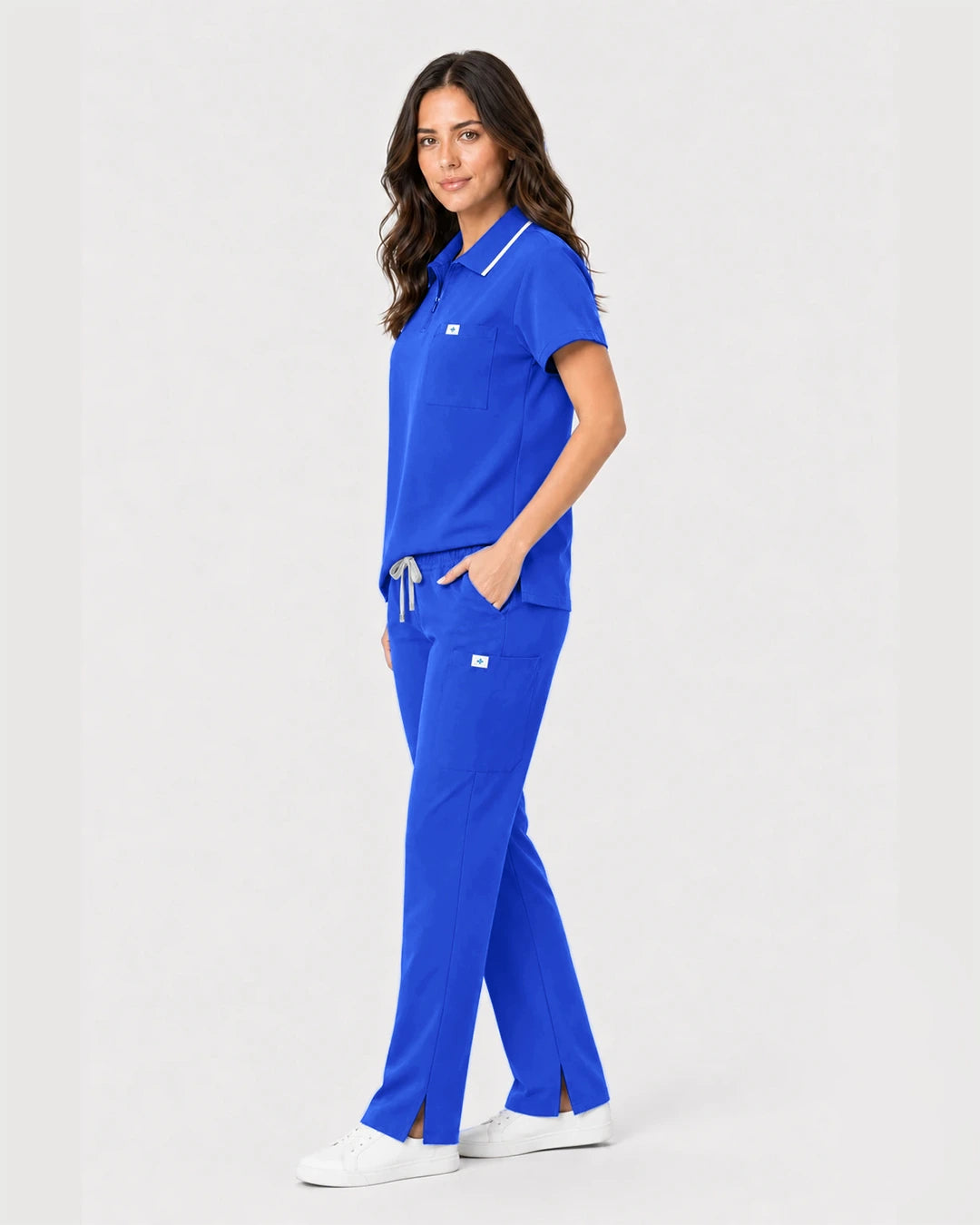 Royal Blue Eipnare Women's Zip Polo Straight-Leg Scrub Set - Stretch Medical Scrubs for Women