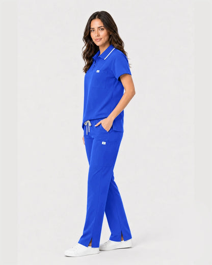 Royal Blue Eipnare Women's Zip Polo Straight-Leg Scrub Set - Stretch Medical Scrubs for Women