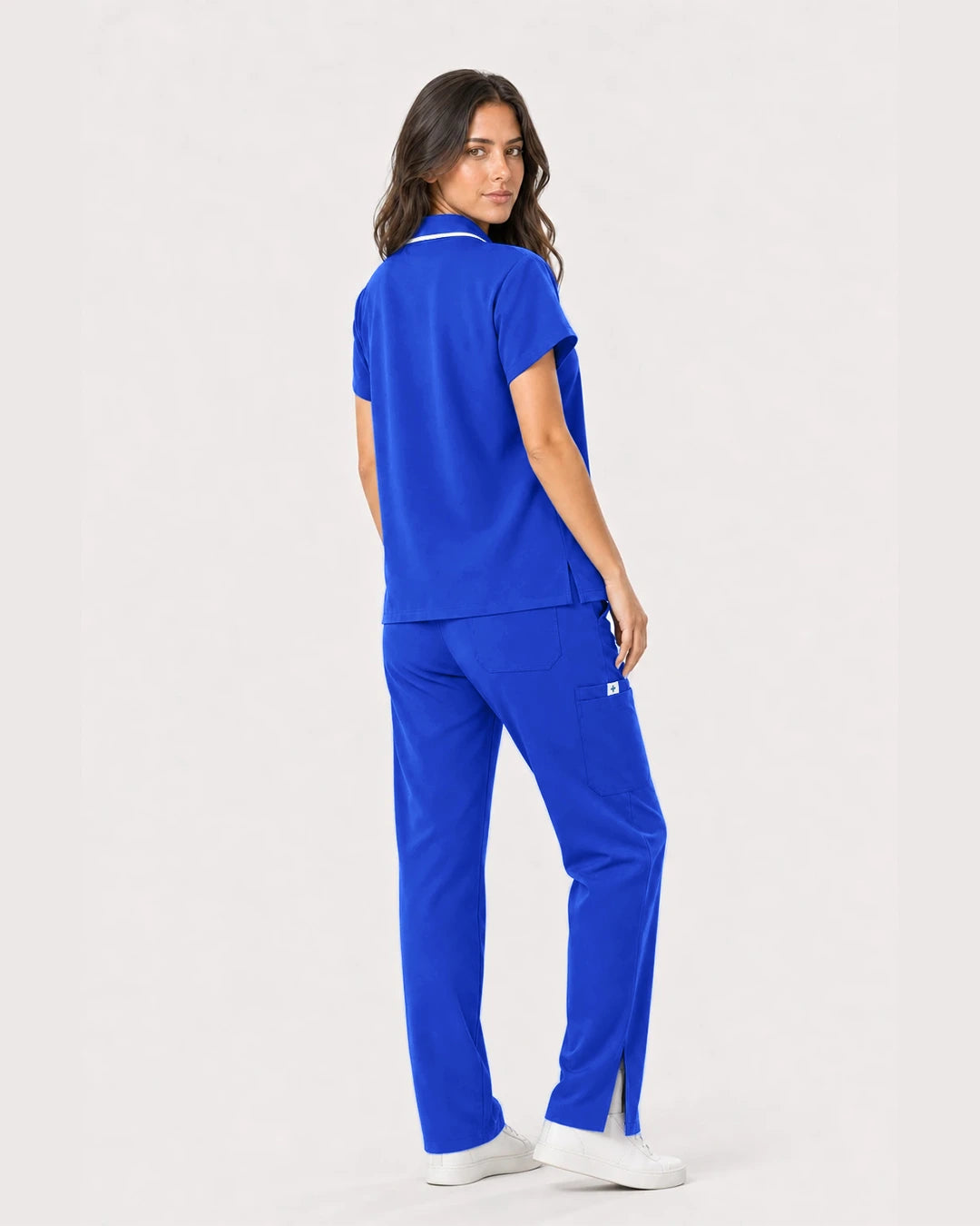Royal Blue Eipnare Women's Zip Polo Straight-Leg Scrub Set - Stretch Medical Scrubs for Women
