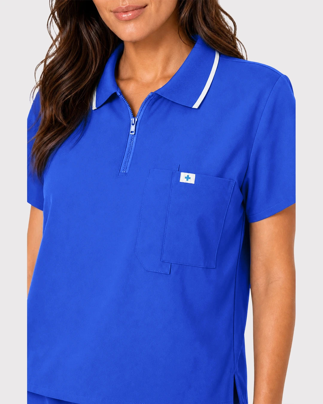Royal Blue Eipnare Women's Zip Polo Straight-Leg Scrub Set - Stretch Medical Scrubs for Women