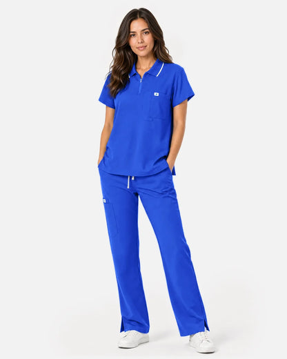 Royal Blue Eipnare Women's Polo-Collar Medical Scrub Top - Stretch Medical Scrubs for Women
