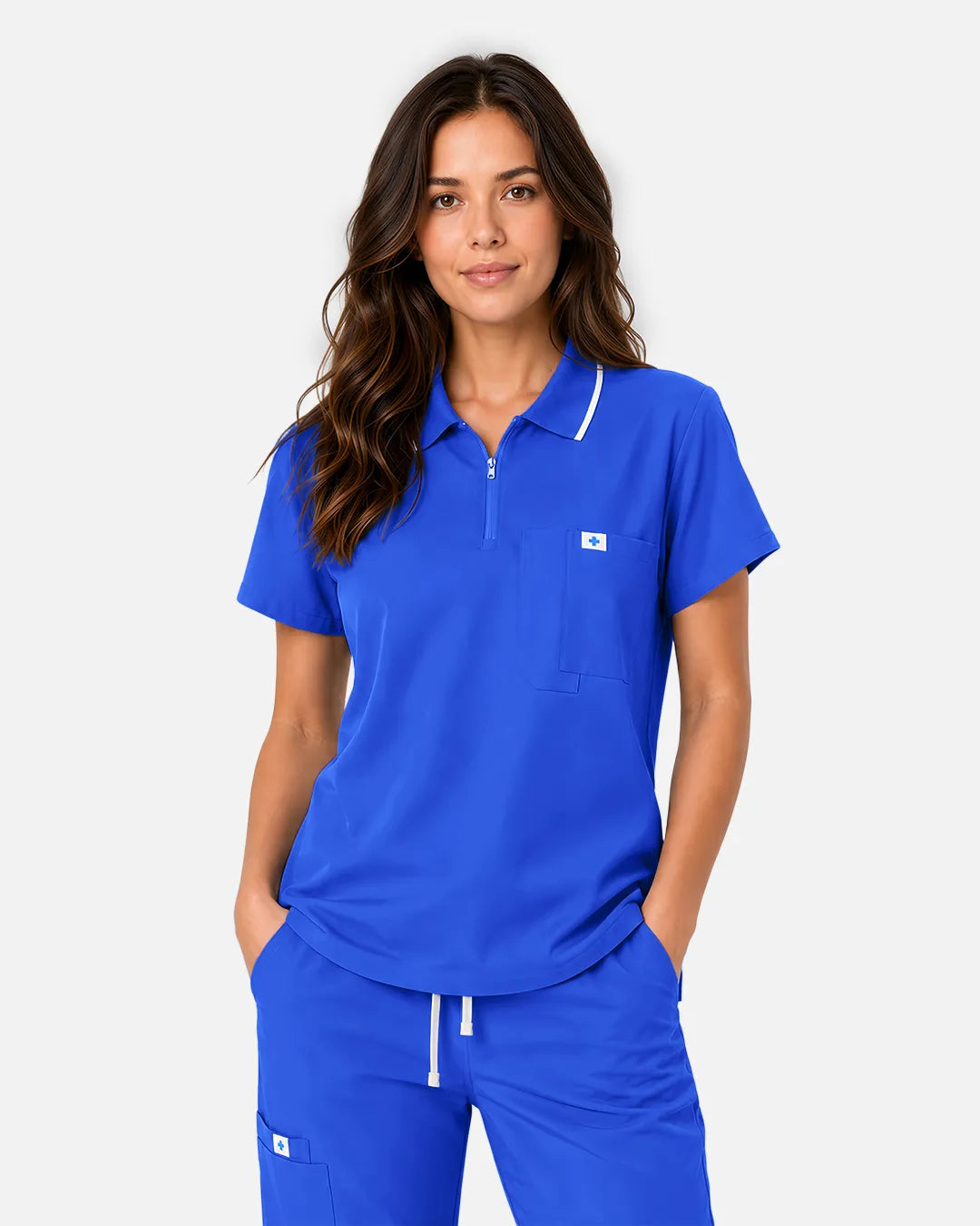 Royal Blue Eipnare Women's Polo-Collar Medical Scrub Top - Stretch Medical Scrubs for Women