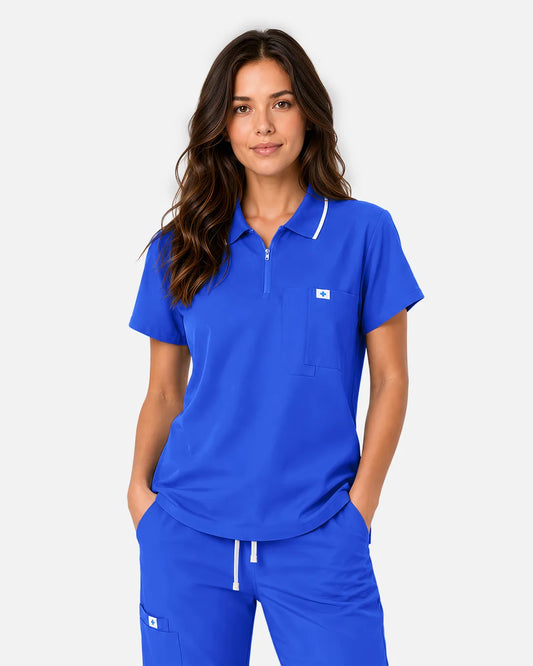 Royal Blue Eipnare Women's Polo-Collar Medical Scrub Top - Stretch Medical Scrubs for Women