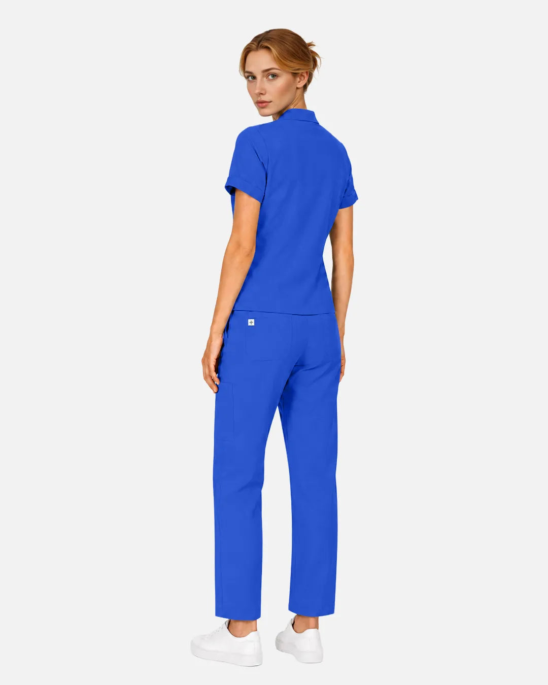 Royal Blue Eipnare Women's Split V-Neck Tapered Scrub Set - Stretch Medical Scrubs for Women