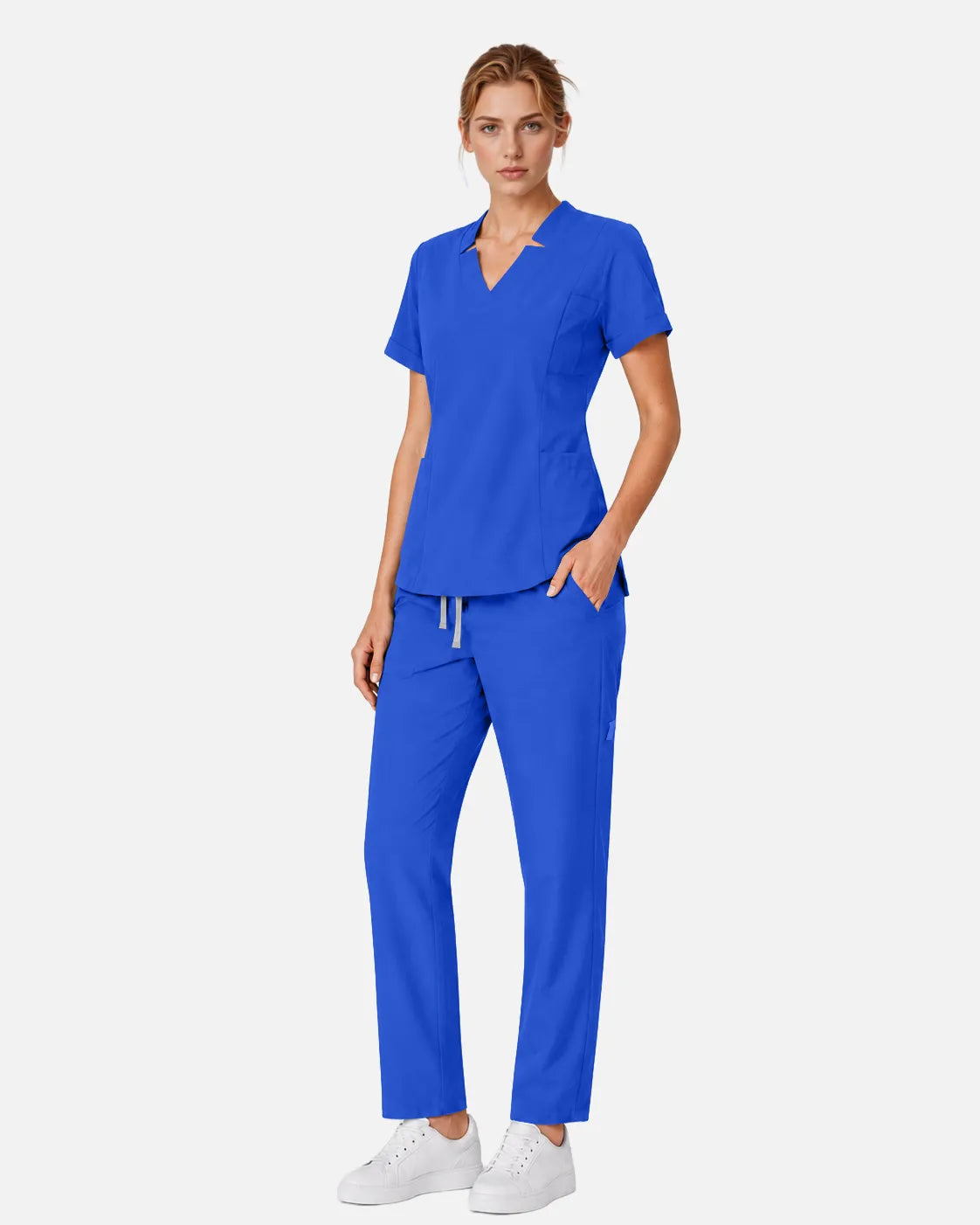 Royal Blue Eipnare Women's Split V-Neck Scrub Top - Stretch Medical Scrubs for Women