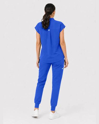 Royal Blue Eipnare Women's Henley Sleeveless Jogger Scrub Set - Stretch Medical Scrubs for Women