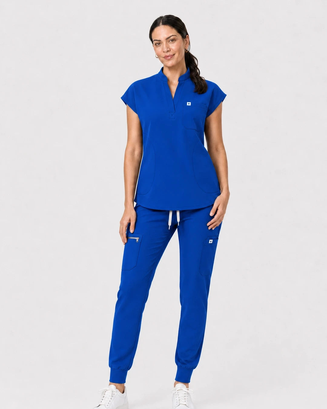 Royal Blue Eipnare Women's 8-Pocket V-Neck Jogger Scrub Set - Stretch Medical Scrubs for Women