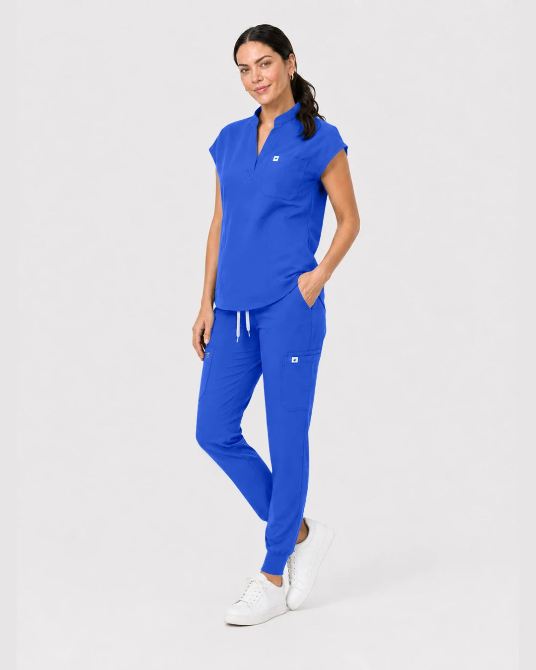 Royal Blue Eipnare Women's Henley Sleeveless Jogger Scrub Set - Stretch Medical Scrubs for Women