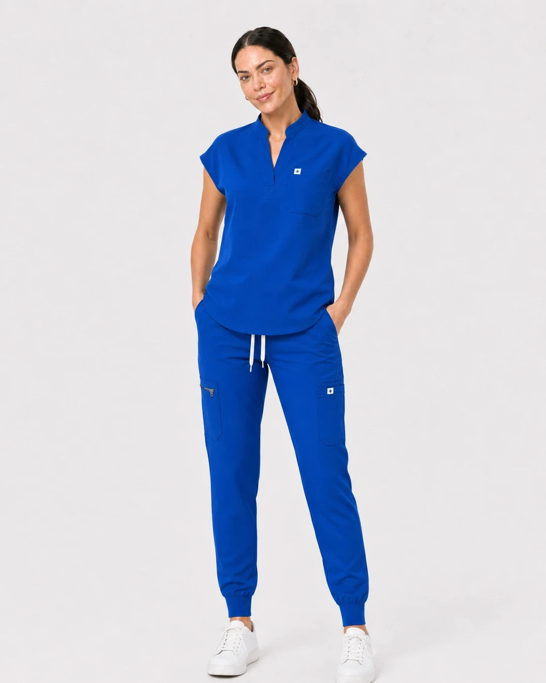 Royal Blue Eipnare Women's 8-Pocket V-Neck Jogger Scrub Set - Stretch Medical Scrubs for Women