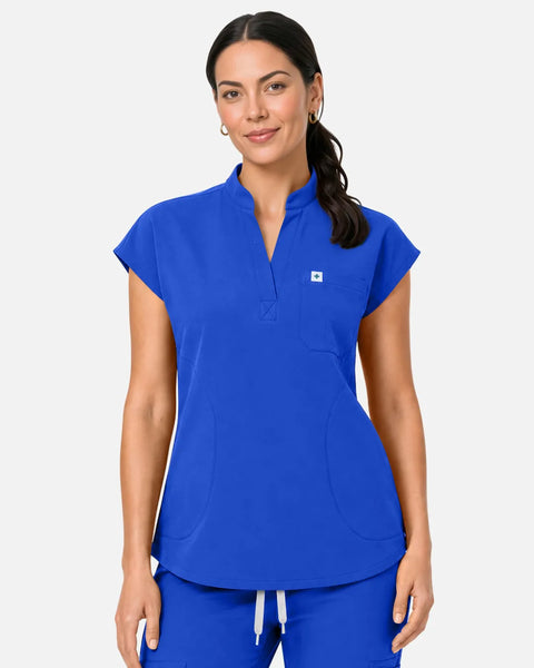 Eipnare Women's Sleeveless Henley Uniform Top - Royal Blue