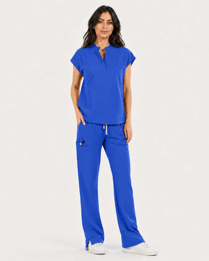 Royal Blue Eipnare Women's Mandarin Sleeveless Straight-Leg Scrub Set - Stretch Medical Scrubs for Women