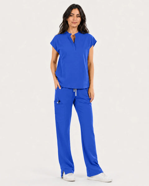 Eipnare Women's Mandarin Sleeveless Straight-Leg Scrub Set - Royal Blue