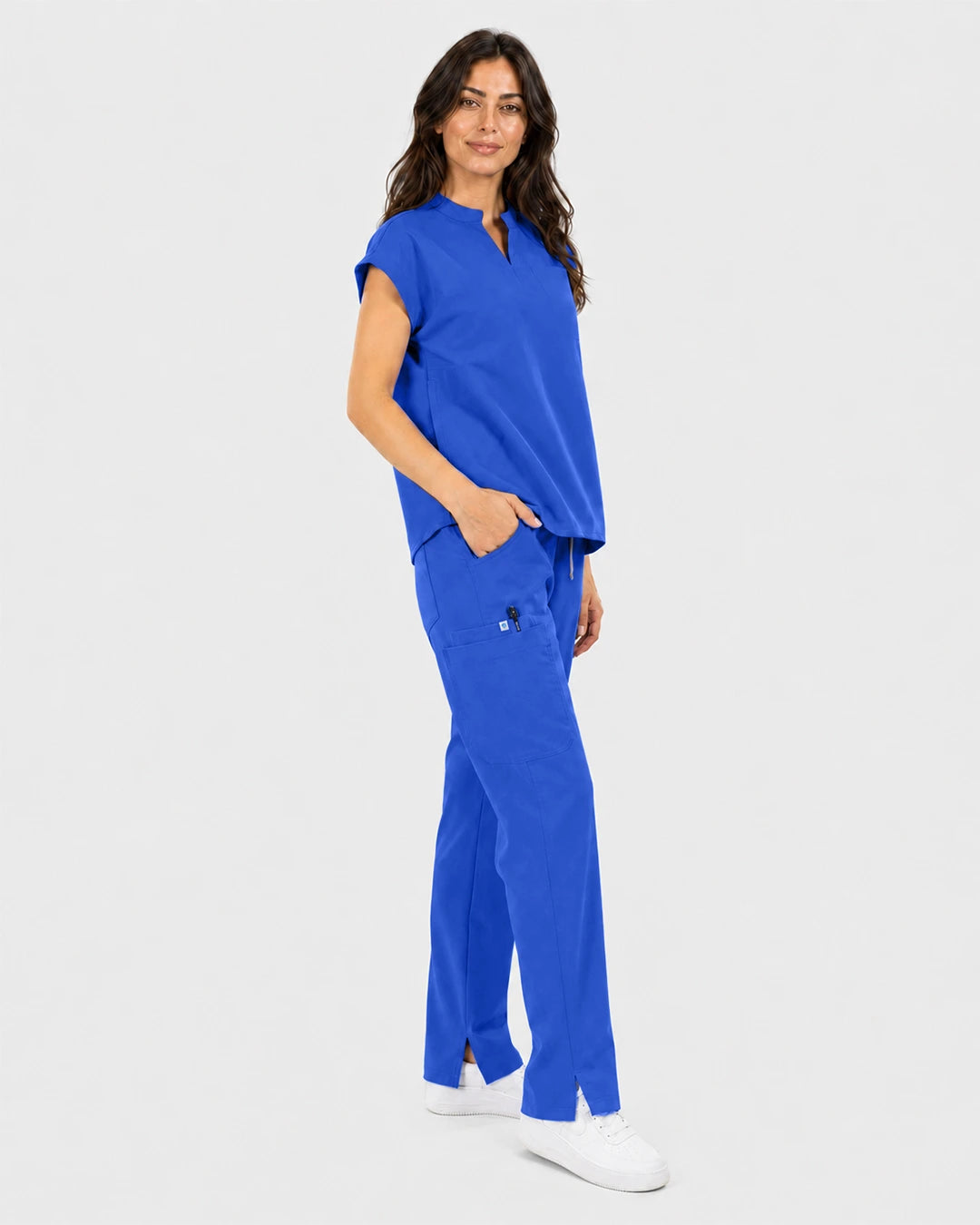 Royal Blue Eipnare Women's Mandarin Sleeveless Straight-Leg Scrub Set - Stretch Medical Scrubs for Women