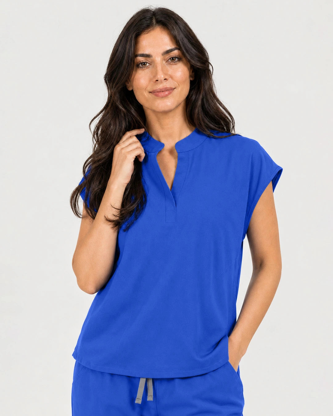 Royal Blue Eipnare Women's Mandarin Sleeveless Straight-Leg Scrub Set - Stretch Medical Scrubs for Women