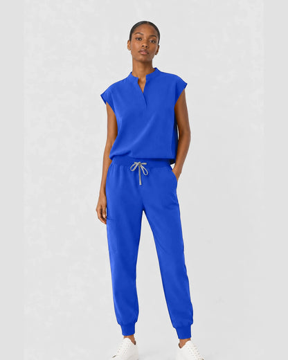 Royal Blue Eipnare Women's Sleeveless Mandarin Collar Jogger Scrub Set - Stretch Medical Scrubs for Women