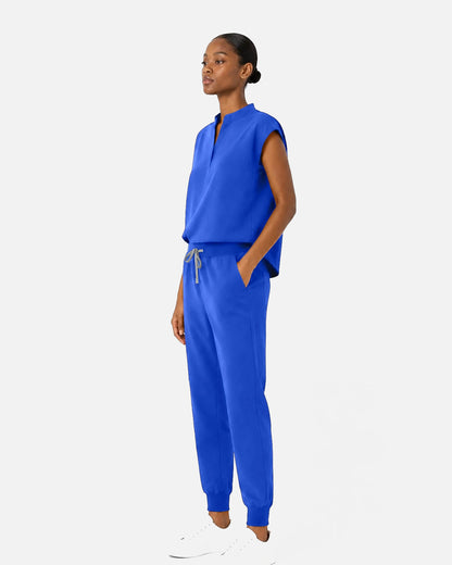 Royal Blue – Eipnare Women's Sleeveless Mandarin Collar Jogger Uniform Set – product image 02