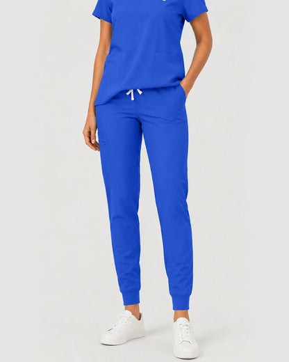Royal Blue Eipnare Women's Notch V-Neck Cargo Jogger Scrub Set - Stretch Medical Scrubs for Women