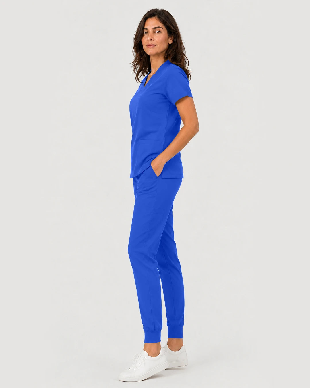 Royal Blue Eipnare Women's Notch V-Neck Cargo Jogger Scrub Set - Stretch Medical Scrubs for Women