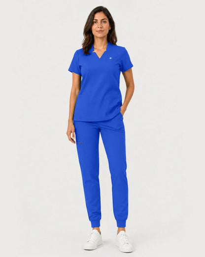 Royal Blue Eipnare Women's Notch V-Neck Cargo Jogger Scrub Set - Stretch Medical Scrubs for Women