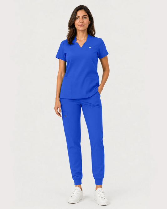 Royal Blue Eipnare Women's Notch V-Neck Cargo Jogger Scrub Set - Stretch Medical Scrubs for Women