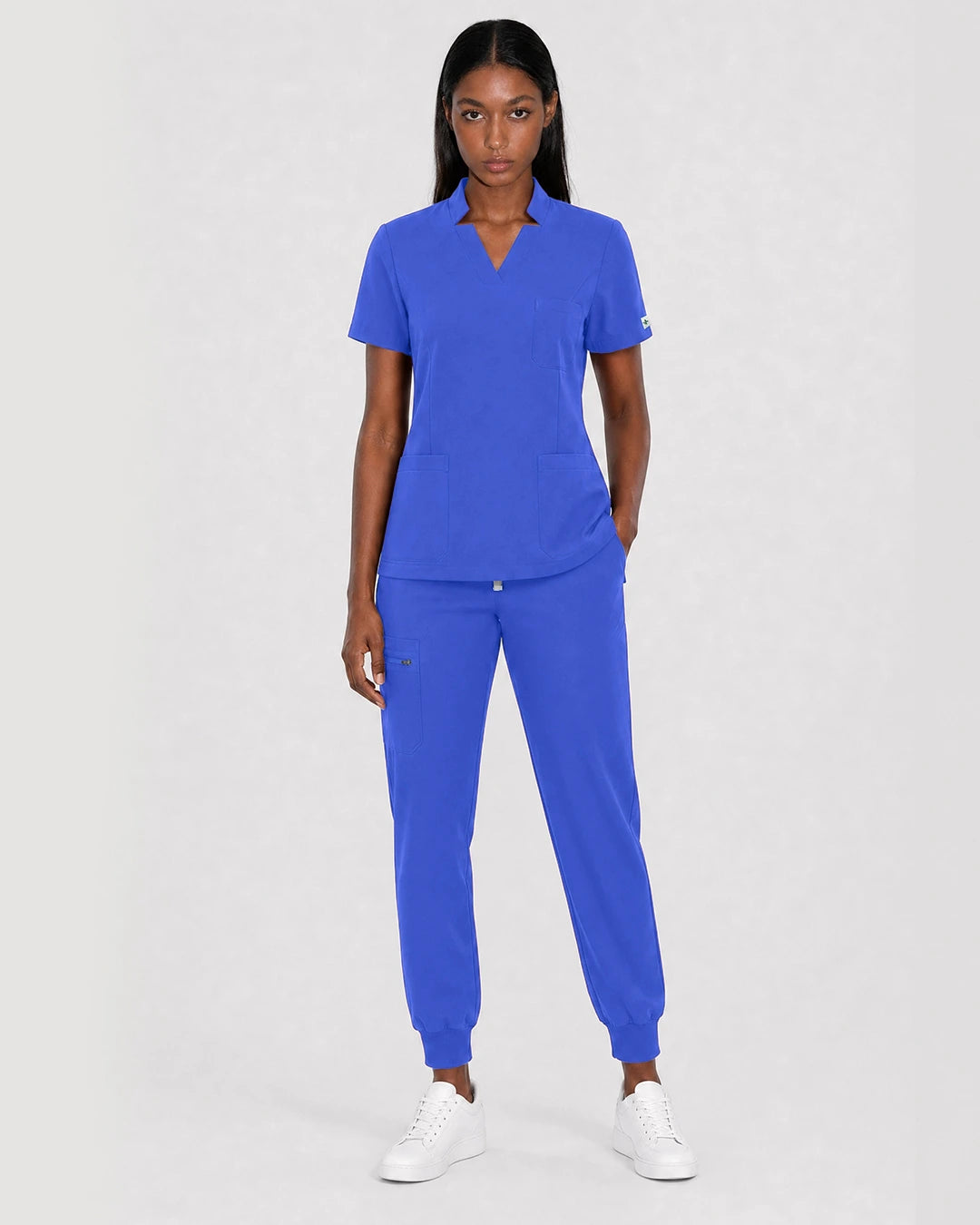 Royal Blue Eipnare Women's Split V-Neck Cargo Jogger Scrub Set - Stretch Medical Scrubs for Women