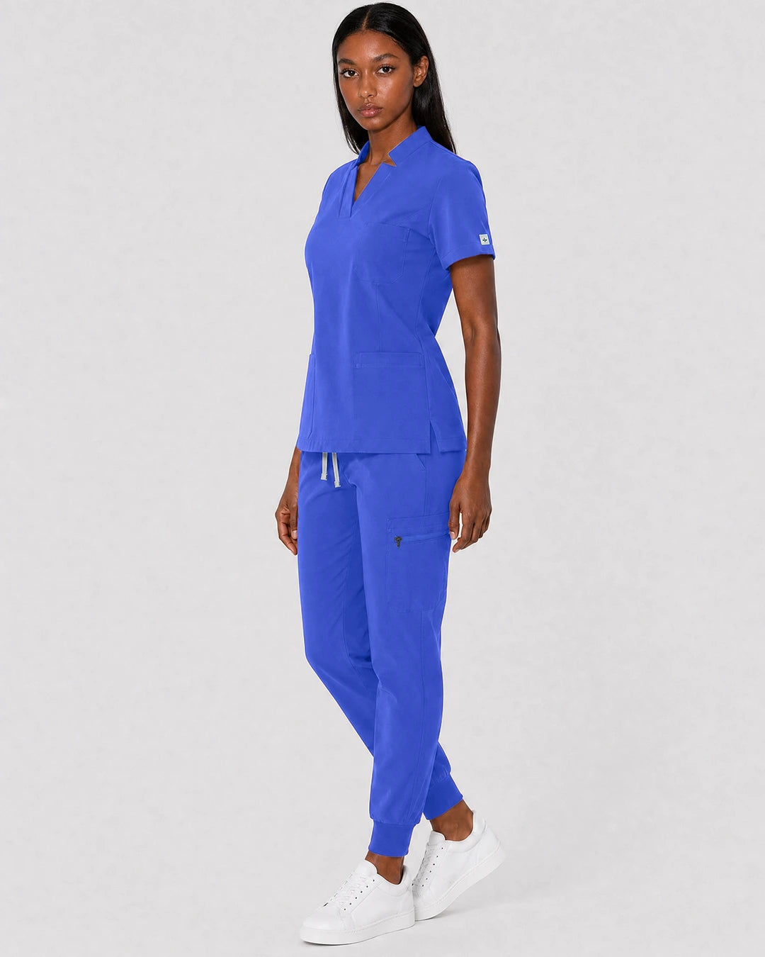 Royal Blue Eipnare Women's Split V-Neck Cargo Jogger Scrub Set - Stretch Medical Scrubs for Women