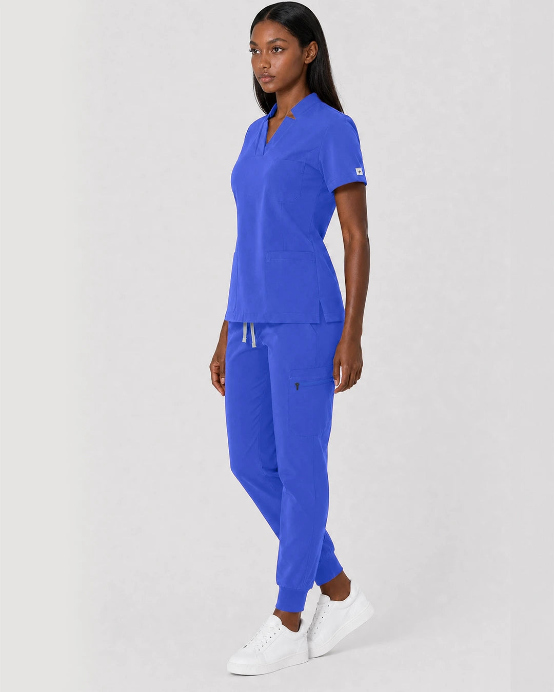 Royal Blue Eipnare Women's Split V-Neck Cargo Jogger Scrub Set - Stretch Medical Scrubs for Women