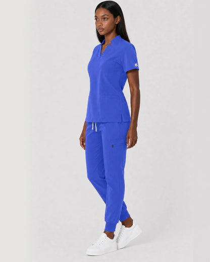 Royal Blue Eipnare Women's Split V-Neck Cargo Jogger Scrub Set - Stretch Medical Scrubs for Women