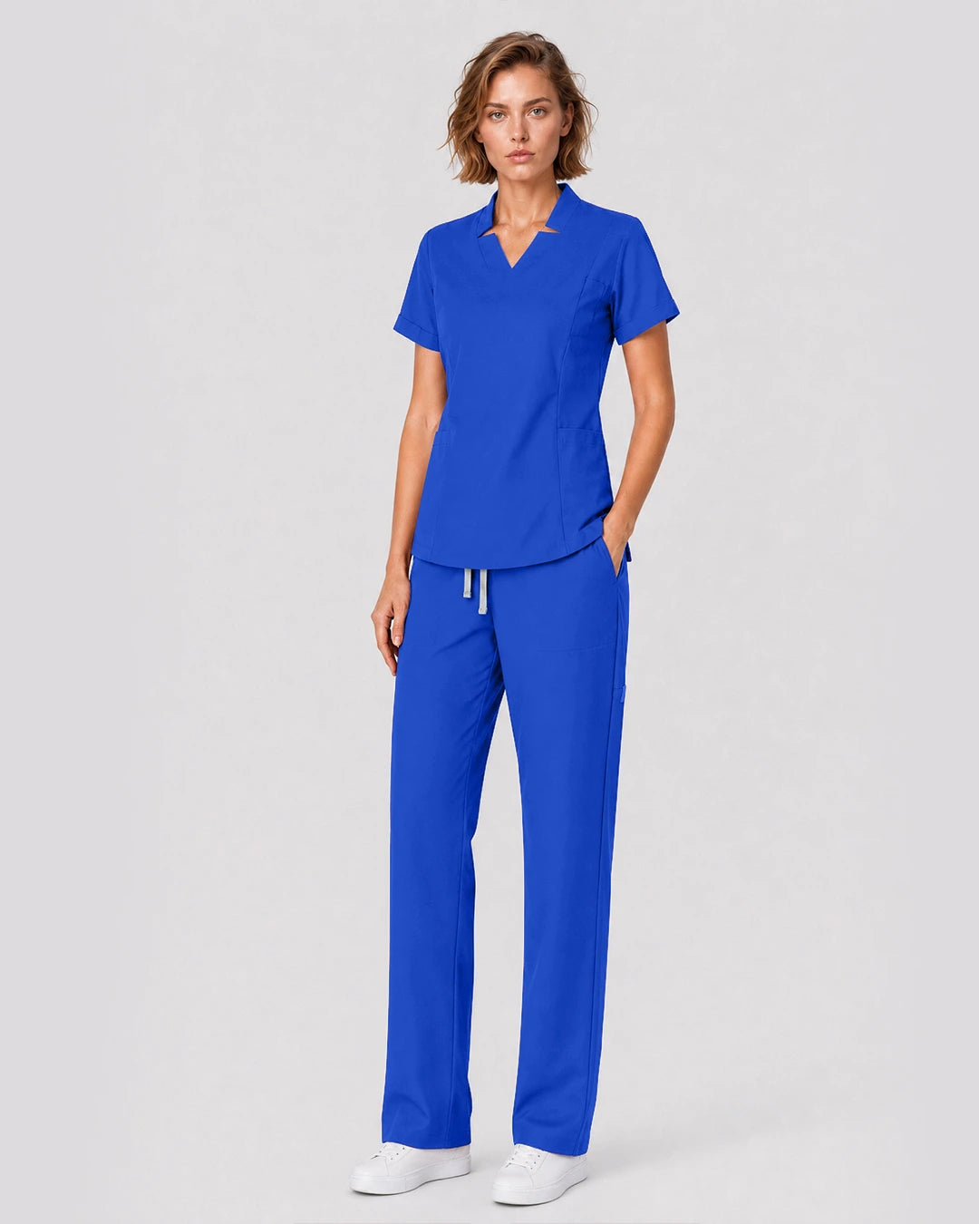 Royal Blue Eipnare Women's Split V-Neck Tapered Scrub Set - Stretch Medical Scrubs for Women