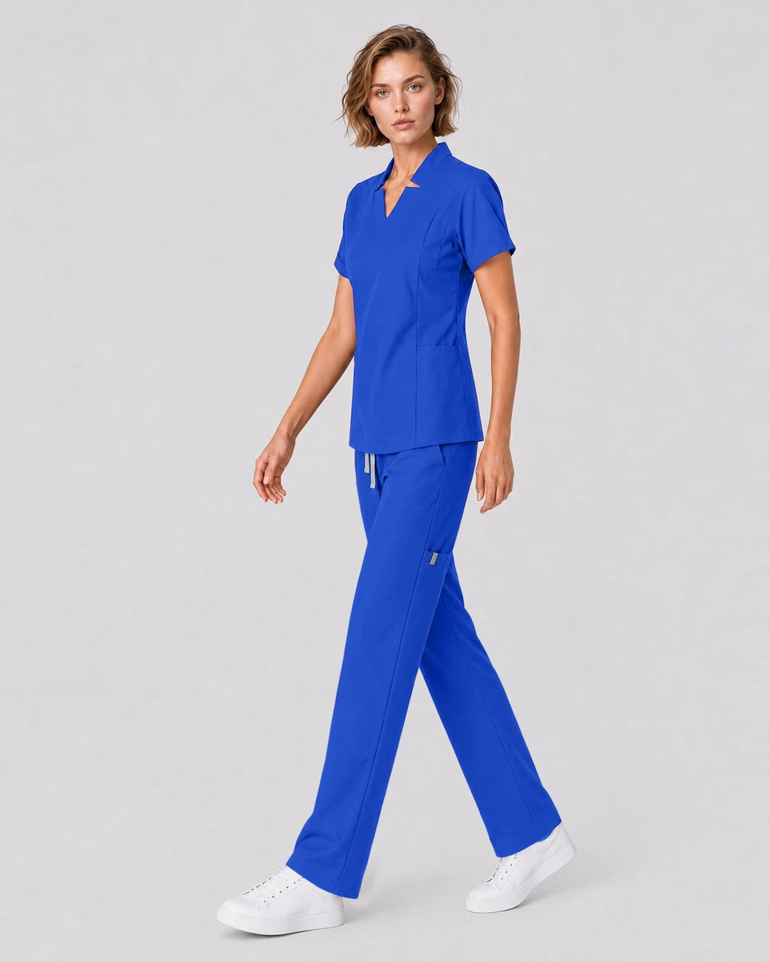 Royal Blue Eipnare Women's Split V-Neck Tapered Scrub Set - Stretch Medical Scrubs for Women