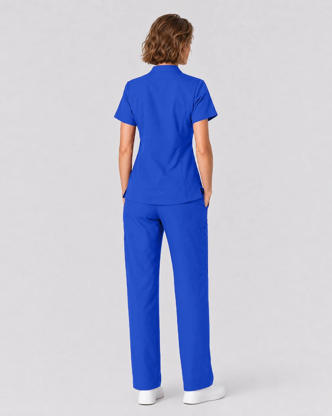 Royal Blue Eipnare Women's Split V-Neck Tapered Scrub Set - Stretch Medical Scrubs for Women