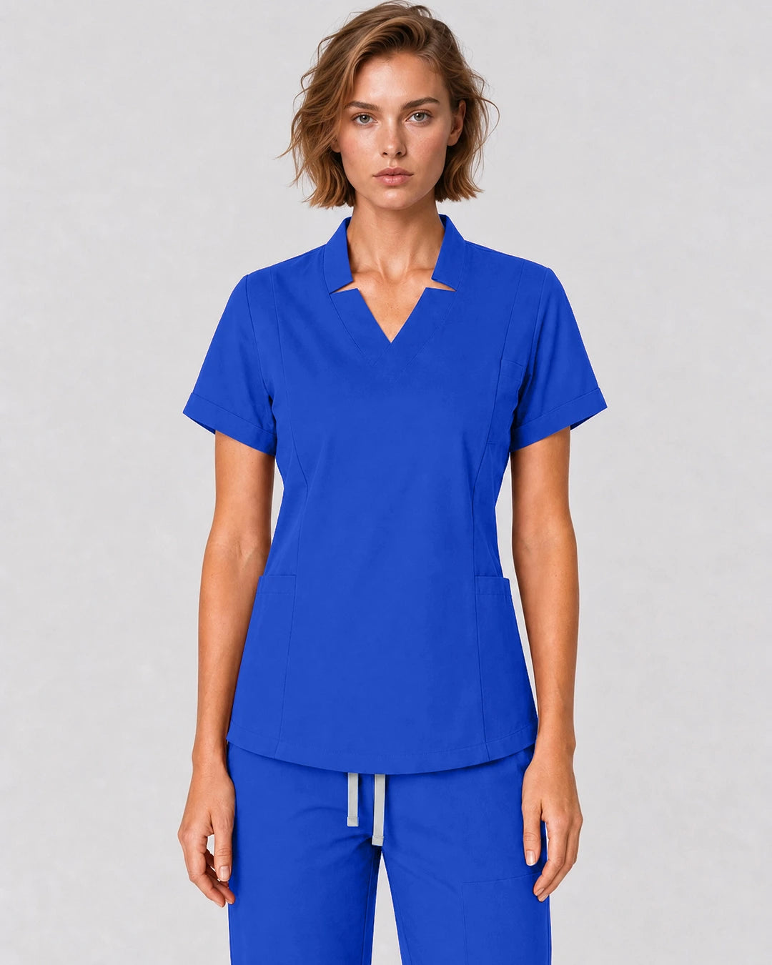 Royal Blue Eipnare Women's Split V-Neck Tapered Scrub Set - Stretch Medical Scrubs for Women
