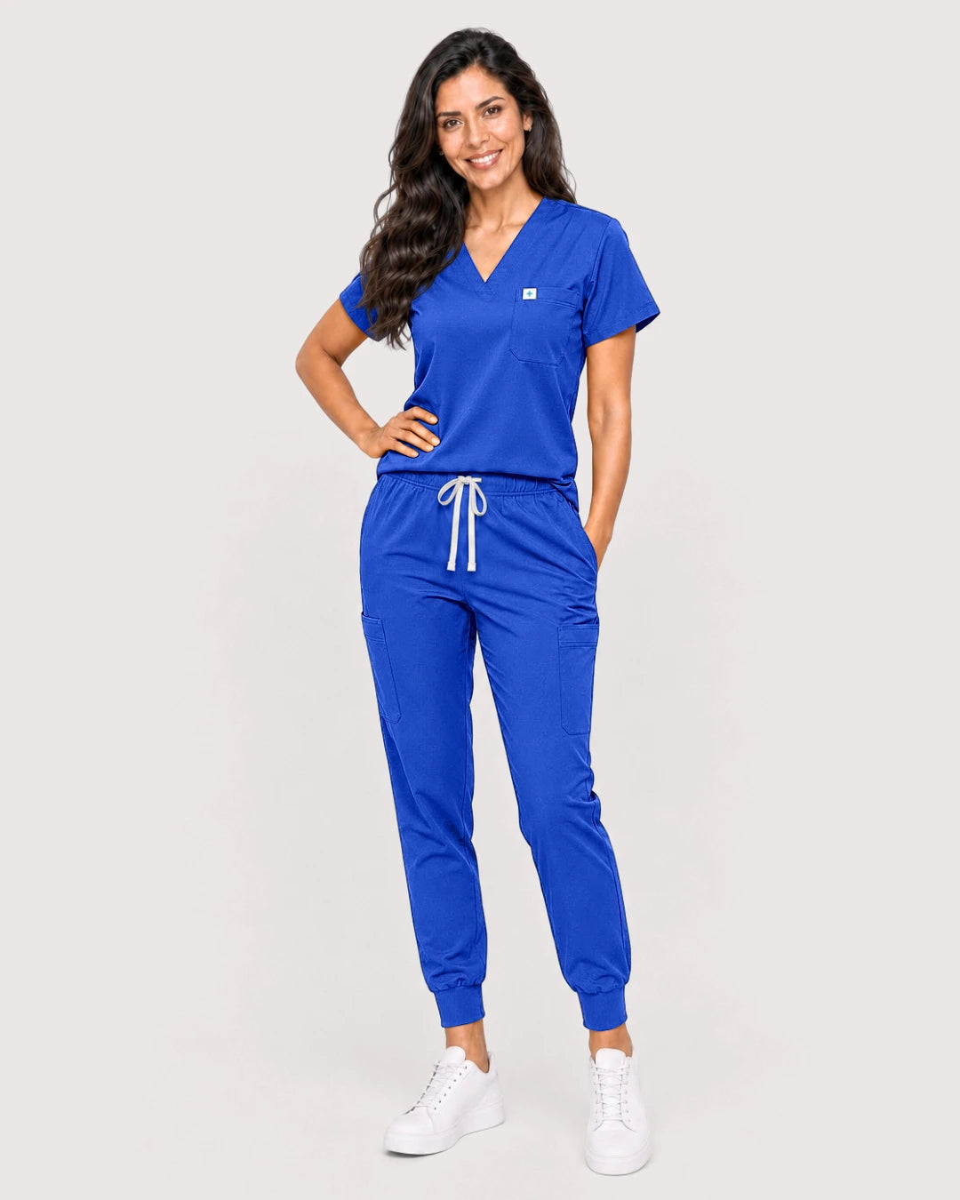 Royal Blue Eipnare Women's Knit V-Neck Jogger Scrub Set - Stretch Medical Scrubs for Women