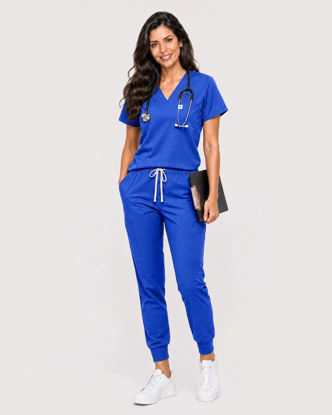 Royal Blue Eipnare Women's Knit V-Neck Jogger Scrub Set - Stretch Medical Scrubs for Women