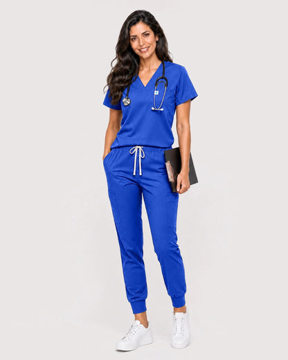Royal Blue Eipnare Women's Knit V-Neck Jogger Scrub Set - Stretch Medical Scrubs for Women